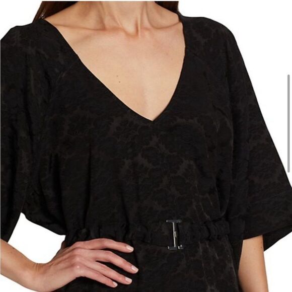 GANNI Belted Jacquard Print Black Midi Dress - Picture 3 of 16